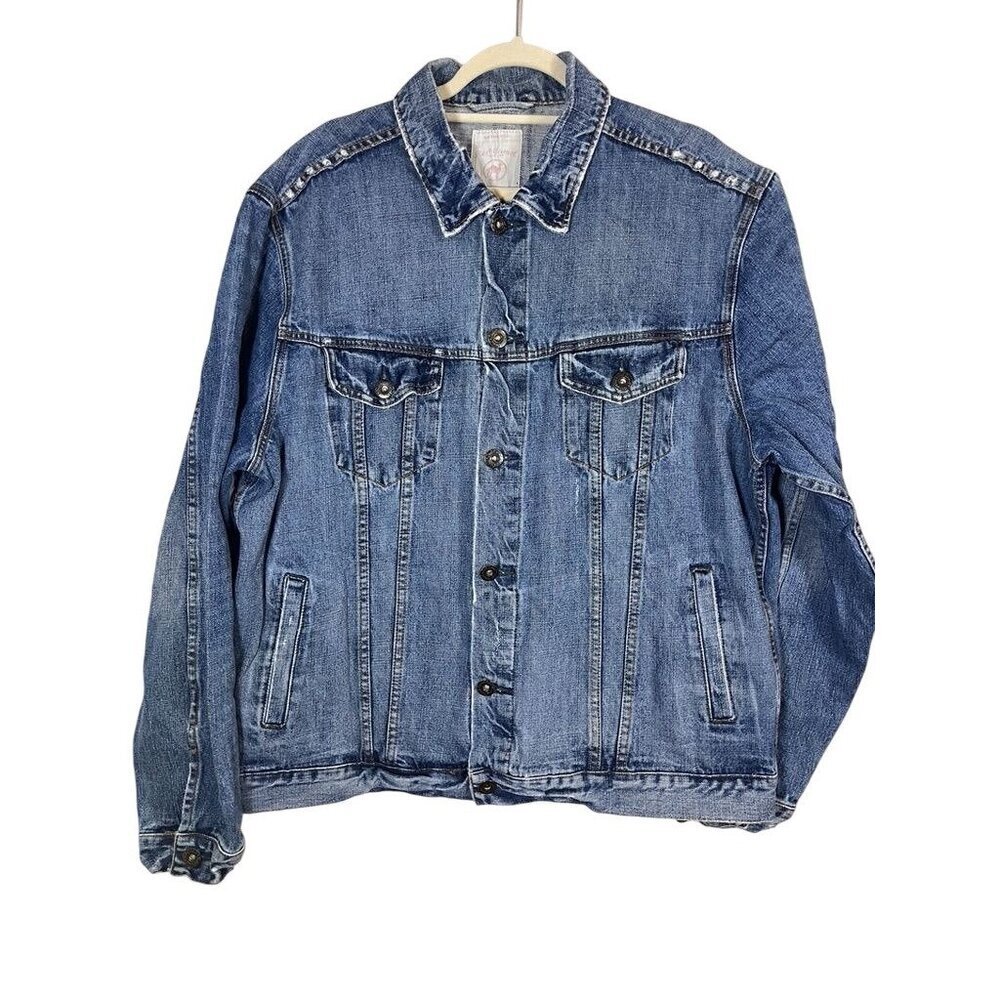 Red Camel Distressed‎ Denim Jacket 2XL Blue Western Cowgirl Classic Boho Retro